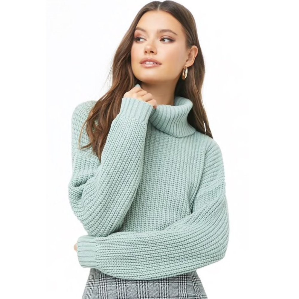 FOREVER 21 Teal Ribbed Turtleneck Sweater